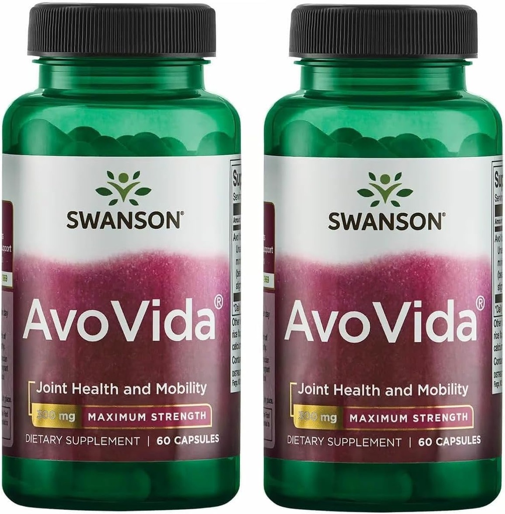 Swanson AvoVida - Suplemento Natural Promoción de la Movilidad Conjunta de Salud - Avocado &amp; Soybean Unsaponifiables para apoyar el cartílago " Tissue Health - (60 cápsulas, 300 mg cada uno) 2 Pack