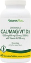 NaturesPlus Cal/Mag/VIT D3 with Vitamin K2-60 Chewable Tablets - Chocolate Flavor - Calcium, Magnesium, Vitamin D3 & K2 Bone Health Support Supplement - 30 Servings