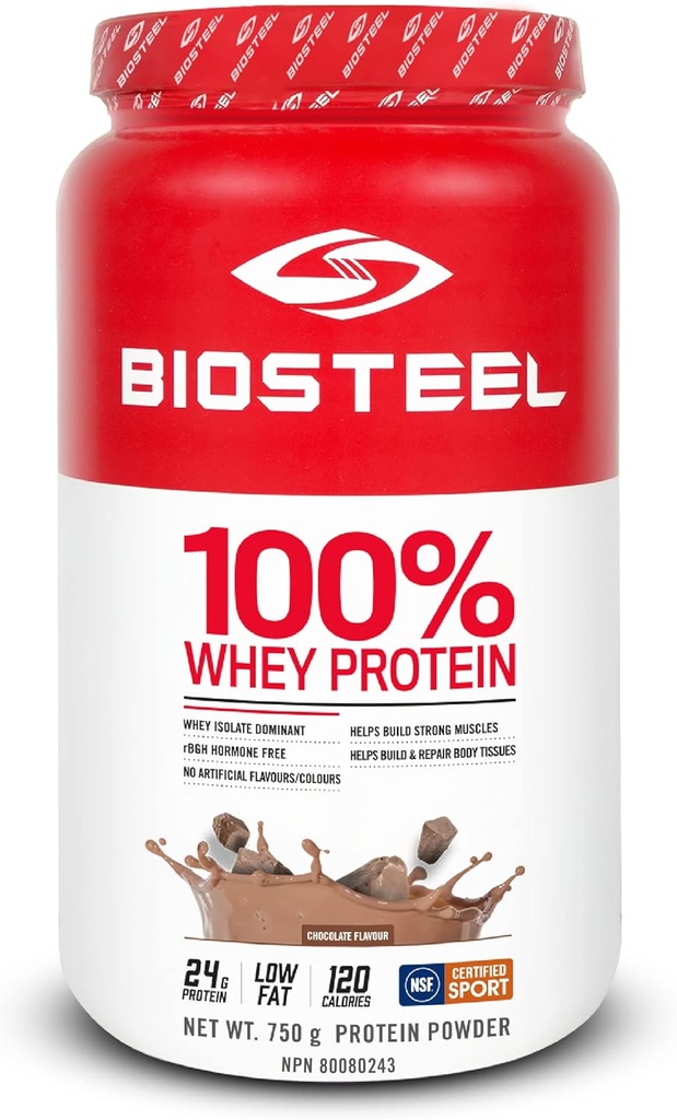 BioSteel Sports 100% Whey Protein Powder Suplemento, rBGH Hormona Gratis &amp; Post Workout Fórmula, Chocolate, 25 Serviciones, 25.5 Unces