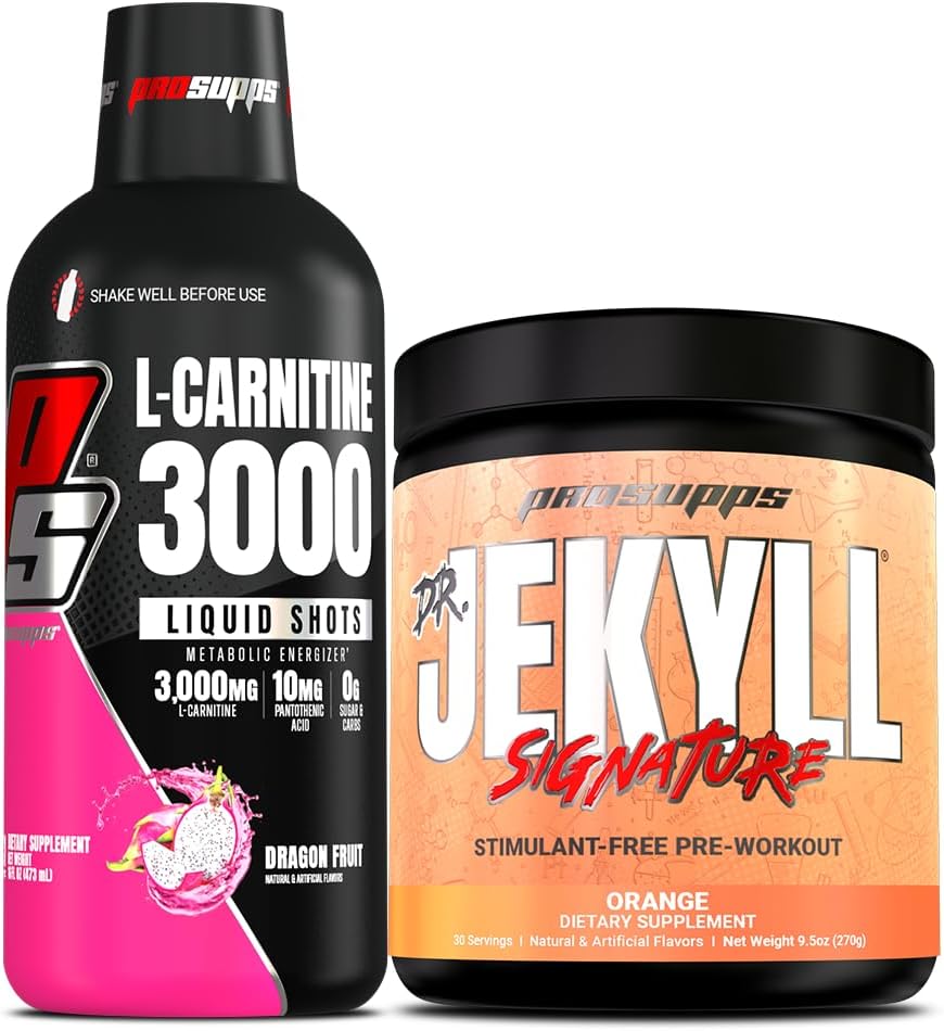 PROSUPPS L-Carnitine 3000 Stimulant Free Liquid Shots (31 Servings, Dragon Fruit) y Mr. Hyde Signature Series Pre-Workout Energy Powdered Drink (30 Servings, Orange) Bundle