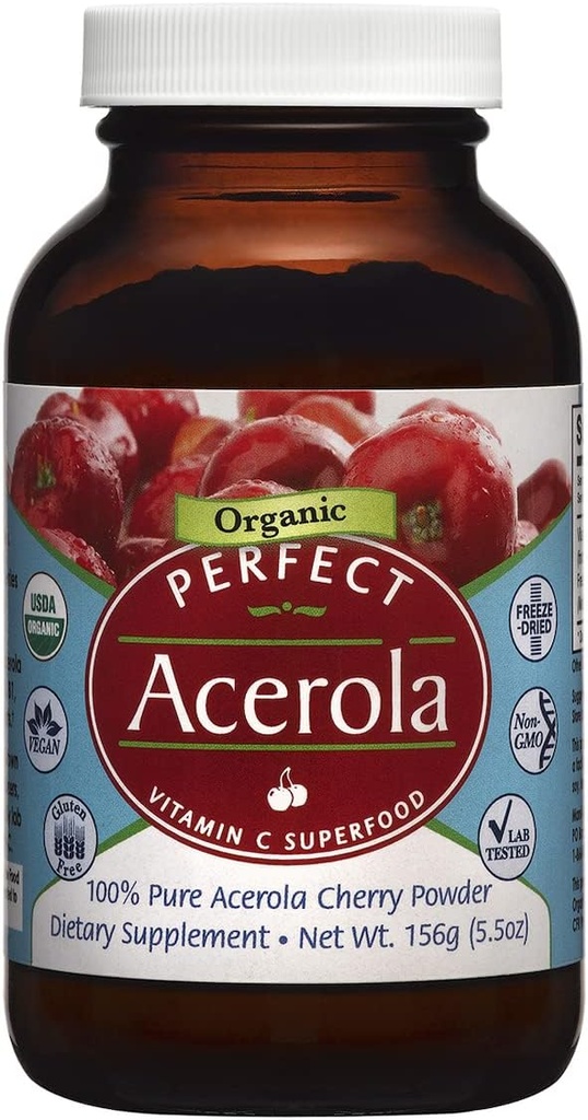 Suplementos perfectos – Acerola perfecta Polvo – 156 Gramos – 100% Cereza pura de Acerola – Superalimentos de vitamina C natural – Apoyo al sistema inmunitario