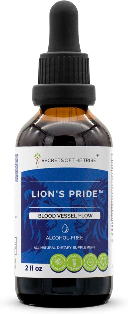 Secrets of the Tribe - Lion's Pride, Blood Vessel Flow, Herbal Supplement Blend Drops Alcohol-Free Liquid Extract (2 Fl Oz)