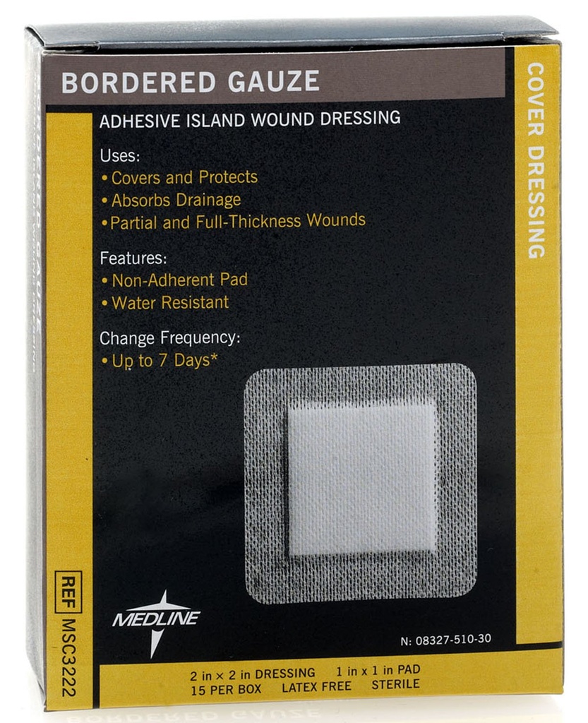 Medline Fronterizo Gauze, 2" x 2" Adhesivo Isla de Vestir, Sterile, 15 Conde