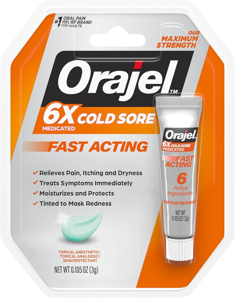 Orajel Moisturelock Tratamiento del síntoma del páramo frío, Crema 0.105 oz (Paquete mayo Vary)