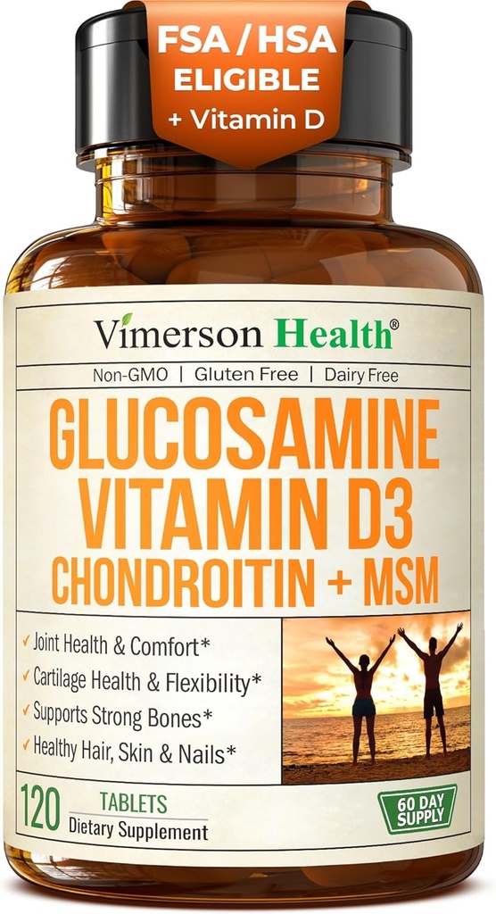 Condroitina de Glucosamina con vitamina D3 2000IU – FSA Suplementos Conjuntos Elegibles para Mujeres – Salud Conjunta, Peluquerías, Bone Health & Comfort con MSM, Vit D, Bromelain &amp; Boswellia – 120 Tabs
