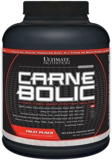 Ultimate Nutrition Carne Bolic Beef Protein Powder, Lactose Free Protein Shakes, Paleo y Keto Friendly with No Sugar o Carb, Low Calorie Isolate Powder, Hydrolized Protein, 60 Servings, Fruit Punch