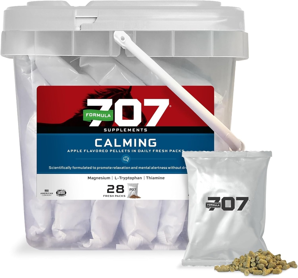 Fórmula 707 Suplemento Equino Calmante, Paquetes Frescos diarios – Alivio de ansiedad y foco mejorado para caballos – L-Tryptophan, Thiamine &amp; Magnesium