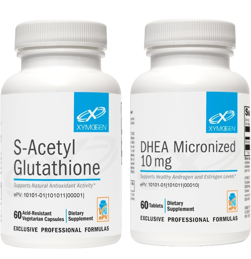 XYMOGEN DHEA 10mg (60 Tablets) + S Acetyl Glutathione (60 Capsules) 2-Piece Bundle - Micronized DHEA + superior Absorción Acetilada Glutathione Suplemento para apoyar el envejecimiento saludable