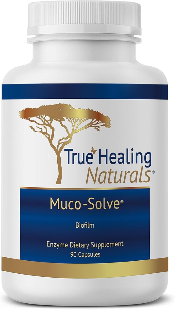 Naturales de Sanación Verdadera - Biofilm Muco-Solve - Restauración de Gut y Gut Health - Combinación única de Enzyme para disolver Polysaccharide " Componentes de Fibrin de Biofilm - 90 cápsulas