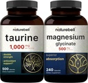 NatureBell Magnesium Glycinate Capsules 500mg & Taurine Capsules 1000mg Por Serving Bundle Pack ¦ Chelated & Purified Mineral ← Aminoácidos esenciales Suplemento