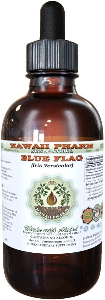 Bandera Azul Extracto líquido libre de alcohol, Bandera Azul Orgánica (Iris versicolor) Ratón seco Glycerite Hawaii Pharm Natural Herbal Suplemento 2 oz