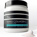 Amino Collagen C con ácido hialurónico (60 Servings   16oz  456g) - Peptides de colágeno marino no transgénico - Polvo hidrolizado - Sin sabor - Sin azúcar - Para la piel firme, hidratación, juntas sanas y goma.