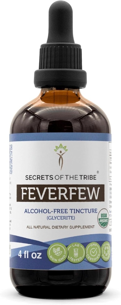 Secretos de la Tribu Feverfew USDA Orgánica ← Extracto libre de alcohol, gotas herbales de alta potencia Escrito por 100% Certified Organic Feverfew (Tanacetum parthenium) Dried Herb (4 oz)