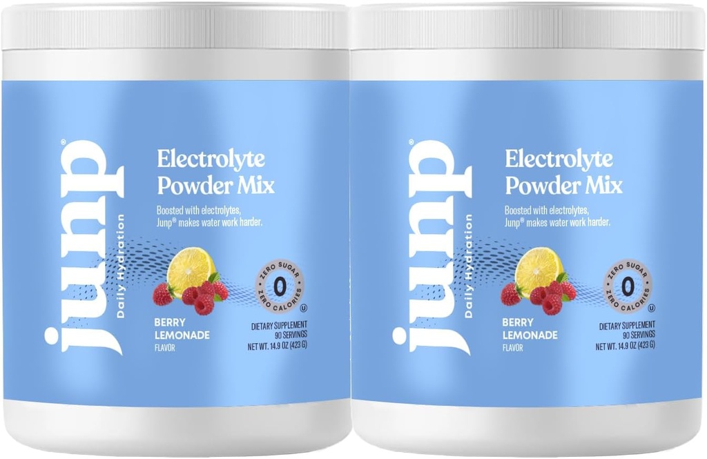 JUNP Electrolytes Powder No Sugar No Carbs – Fresh Berry Lemonade Keto Drink Mix - Potassium &amp; Sal Electrolyte Hydration Powder Zero Calorie Sugar Free Electrolyte Powder, 90 Servings (Pack of 2)