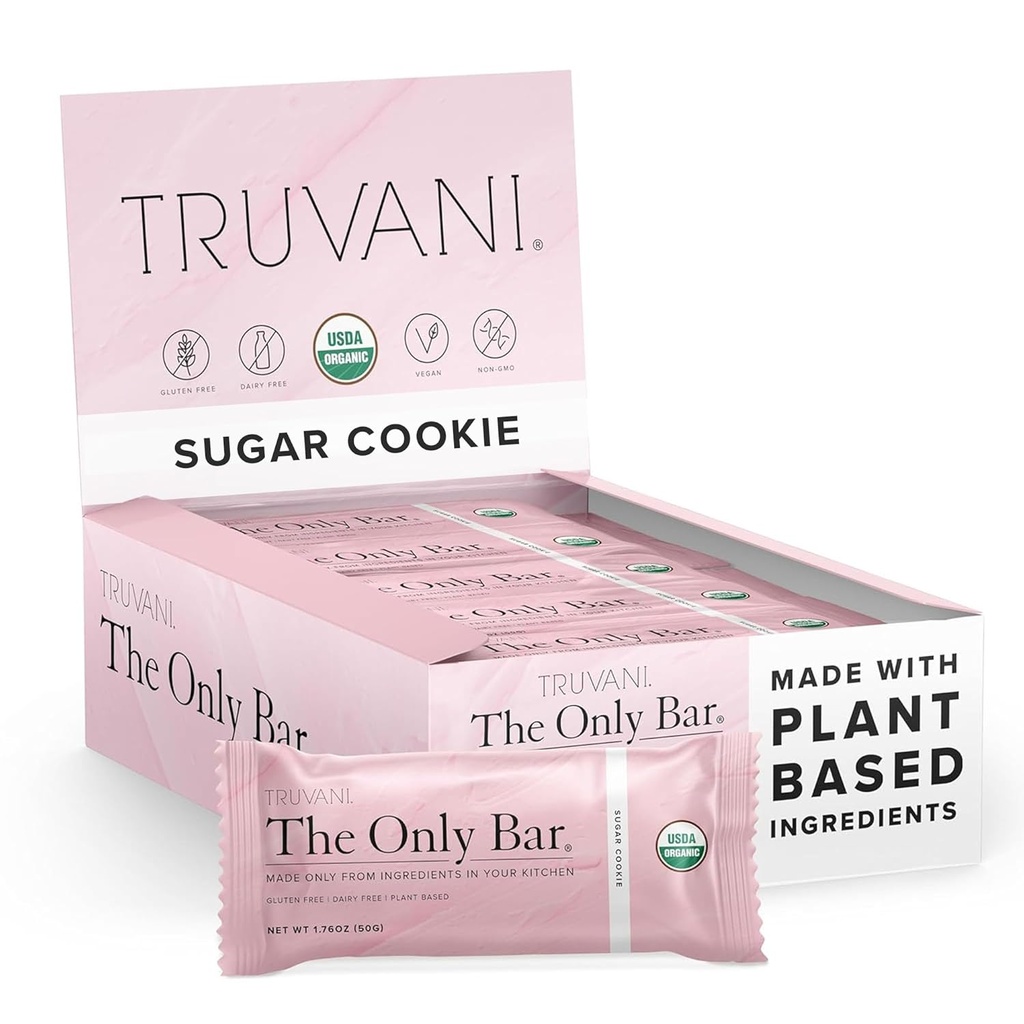 Truvani Plant Based Snack Bares ← Sugar Cookie 12 Pack ← 6g Protein Silencio USDA Orgánica y Vegan ← El único Bar ← Dairy, Soy y Gluten Free ← Individuamente Arrojado