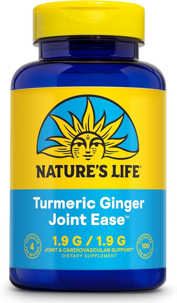La vida de la naturaleza Turmeric Ginger Joint Ease ← Non-GMO Silencio 100 Gelatin Capsules