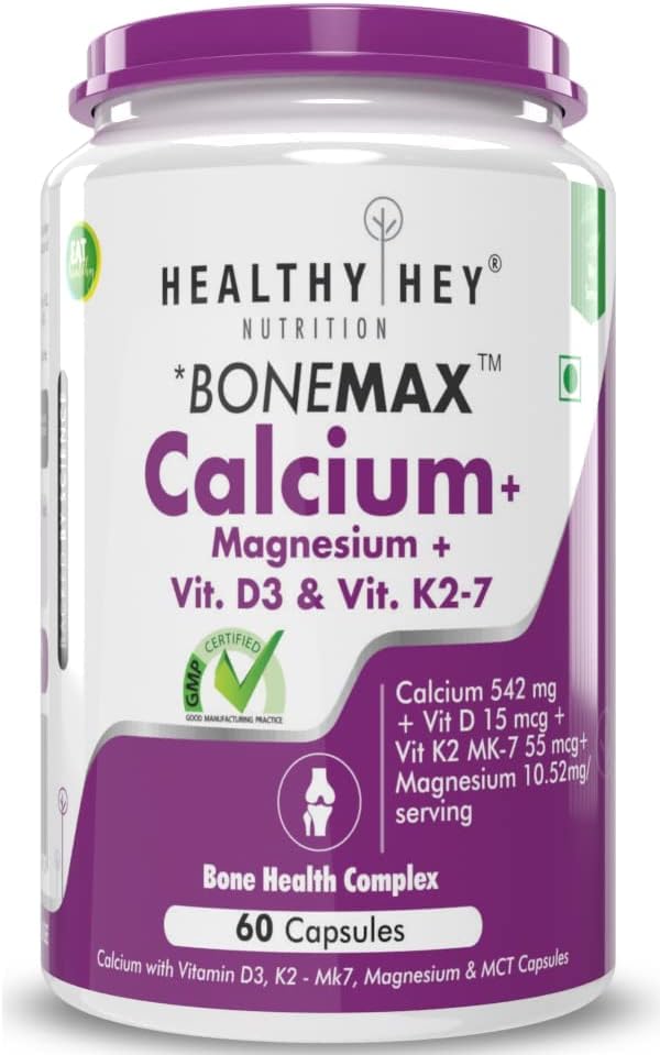 Calcio con Magnesio, Vitamina D3 &amp; Vitamina K2- Mk7 - BoneMax - Complejo de Salud de Hueso - 60 cápsulas vegetales