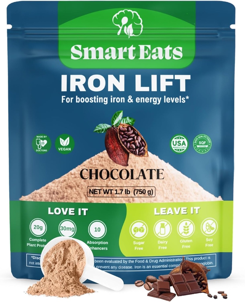 Comidas inteligentes - Polvo de hierro TENIDO Altamente Absorbed ANTE Evita los efectos secundarios ← Nutrición completa: Proteína, vitaminas, fibra, antioxidantes tóxico hace bebidas sabrosas " Shakes TEN Vegan ANTE Chocolate Flavor ANTE 30 Scoops