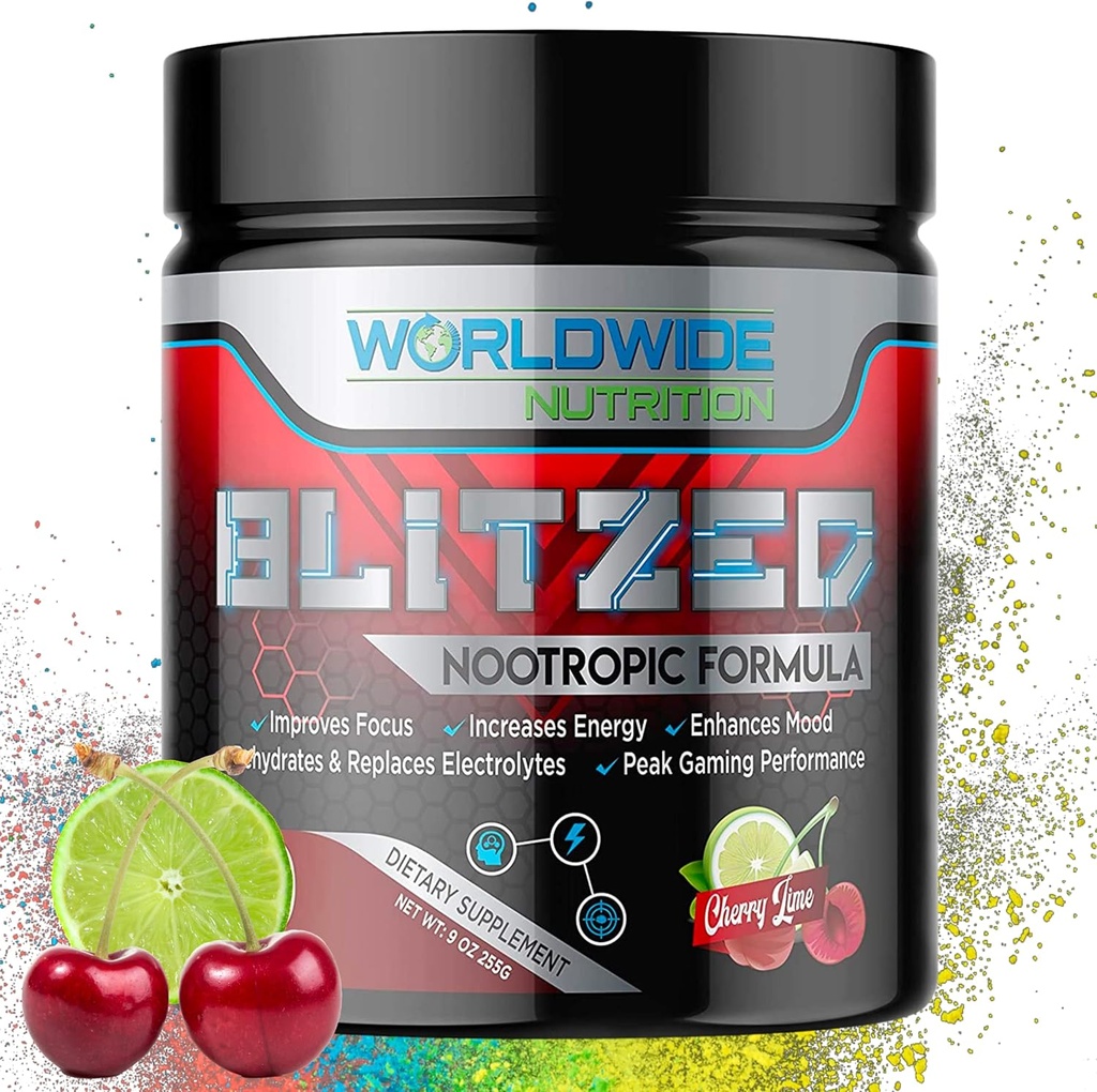 Global Nutrition Blitzed Nootropic Formula - All Natural Energy Drink Mix Powder - Brain Supplements for Memory and Focus - Enhanced Focus and Energy Supplement- Cherry Lime Flavor - 30 Servings