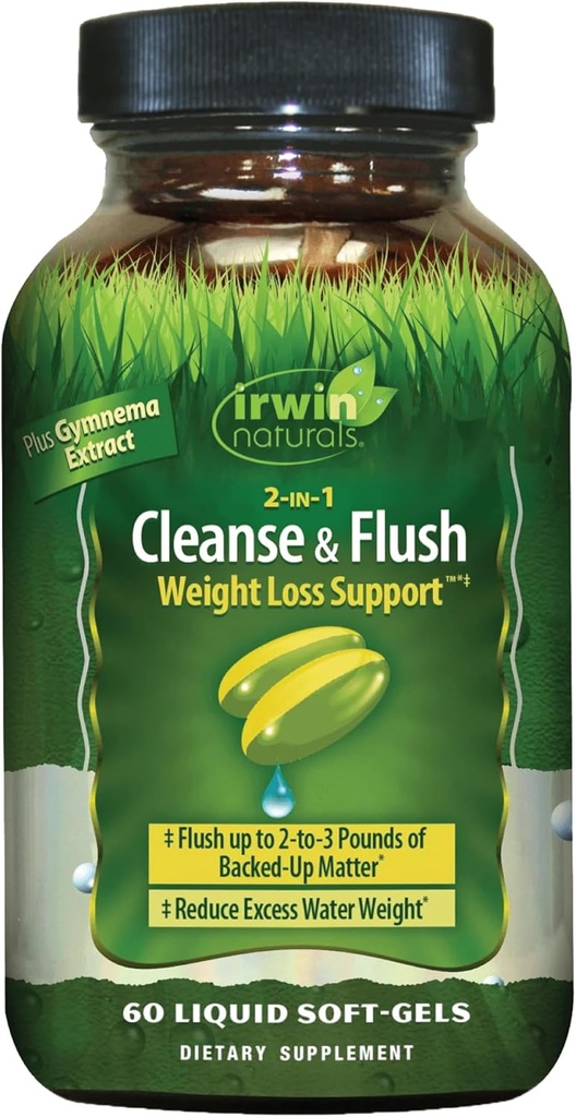 Irwin Naturals 2-en-1 Limpiar " Pérdida de peso Flush Support - 60 Líquido Soft-Gels - Flushes Digestive Tract " Reduce Bloating - 30 Total Servings