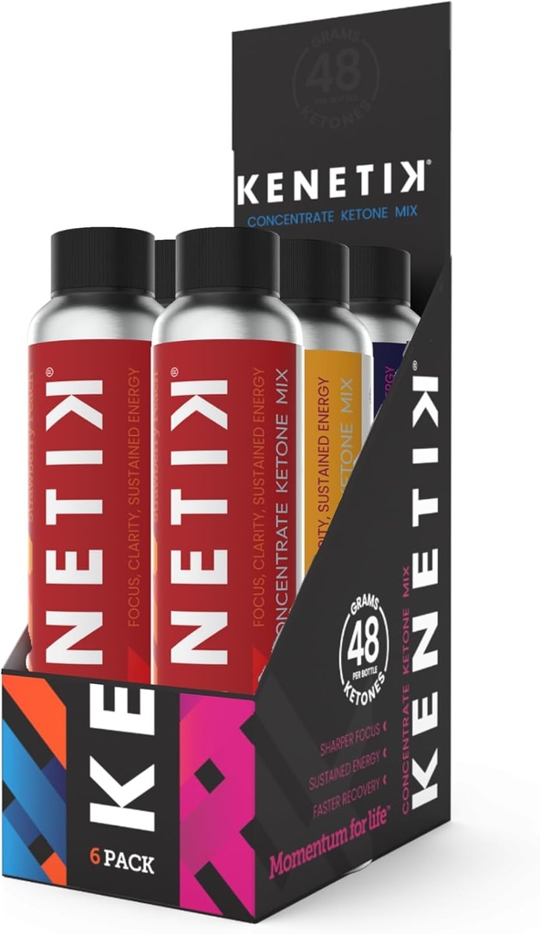 KENETIK Ketone Drink Mix, Exogenous Ketones Blend, Keto, Caffeine &amp; Sugar Gratis, Suplemento Vegan para energía limpia y enfoque mental, alternativa de café con D-BHB - Variedad, 6PK