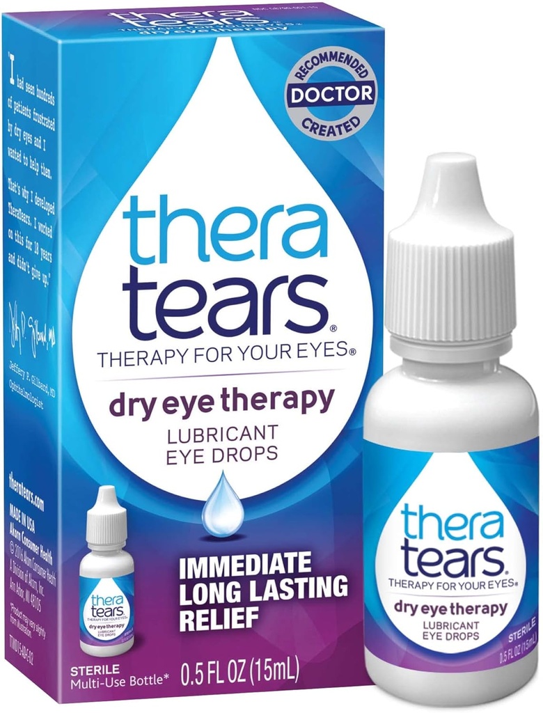 TheraTears Dry Eye Therapy Eye Drops Bundle con 1.0 Fl Oz y 0.5 Fl Oz Bottles