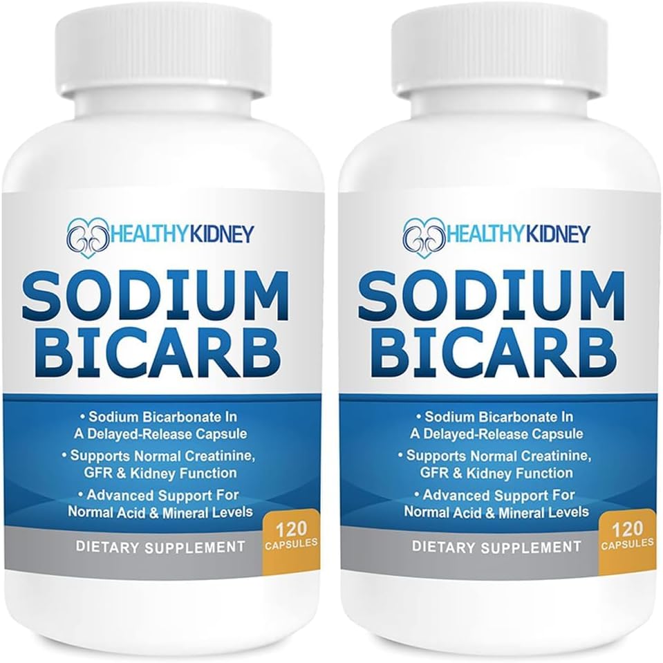 Bicarbonato de sodio 650 mg Capsules Delayed Release for Supporting Normal Kidney Function & Kidney Supplement. Bicarbonato de sodio para el alivio del ácido, Alkalinity 120 Pills 2-Pack