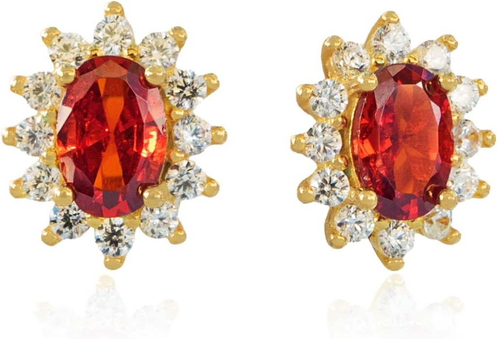 14K Yellow Gold Plated 925 Sterling Silver Red Cubic Zirconia Earrings for Women