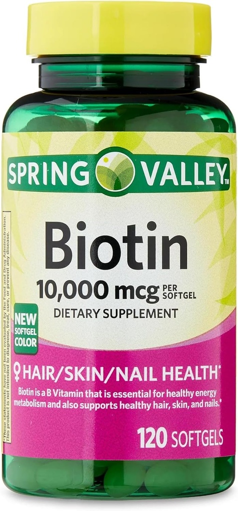 ikj Biotin Hair/Skin/Nails Health Suplemento dietético Softgels, 10,000 mcg, 120 Conde