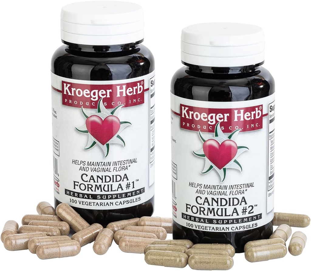 Kroeger Herb Productos Candida Fórmula #1 y #2, Clease Suplemento para Mujeres Hombres - Apoyos Niveles Normales de Levadura y Candida