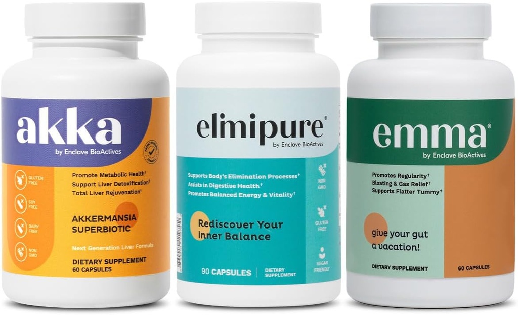 Emma Gut Health " Elimipure Gut Cleanse " Akka Liver Cleanse – 3-in-1 Detox Bundle for Digestive Balance, Regularity " Metabolism Support  Support Waste Elimination " Microbiome Health