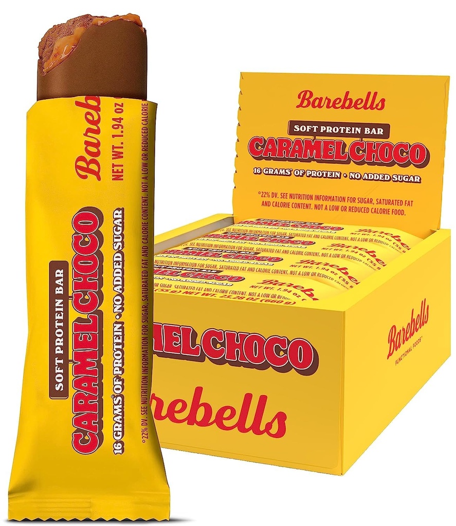 Barebells Soft Protein Bares Caramel Choco - 12 Conde, 1.9oz Bares - Protein Snacks con 16g de Alta Proteína - Fluffy Chocolate Protein Bar con 2g de Sugares Totales - Soft Protein Snack &amp; Breakfast Bares