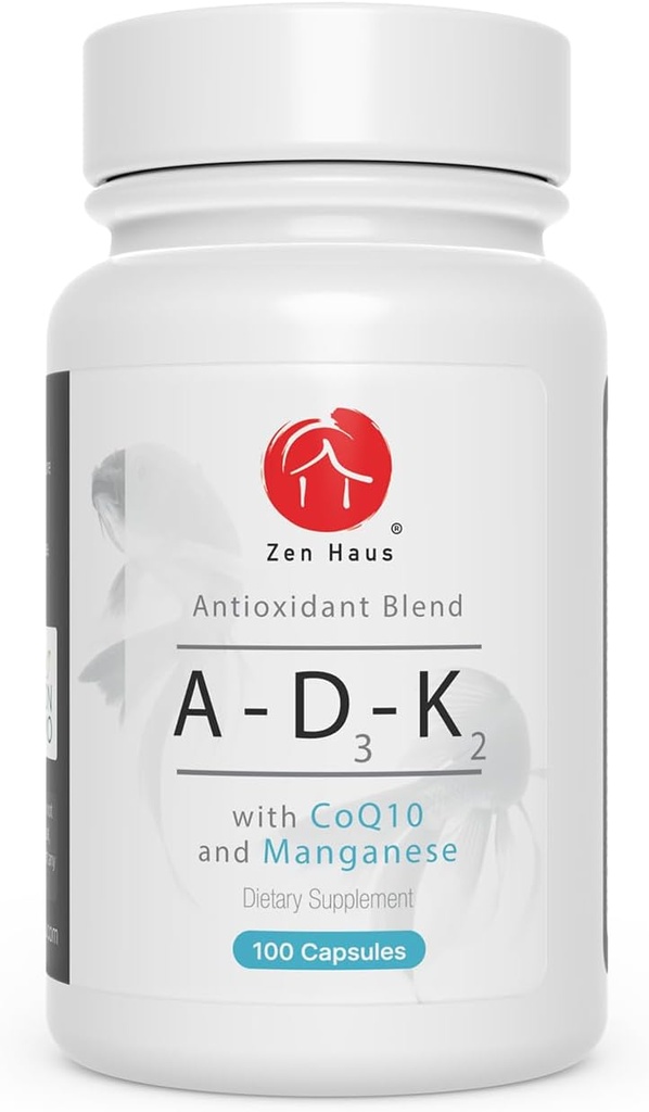 Suplemento de vitamina ADK con antioxidantes de red - A, D3, K2 (MK-7 Non-Soy) y E con CoQ10 y ácido lipoico alfa - para visión, huesos fuertes y dientes, y soporte de inmuno - D3 5000 iu Complejo