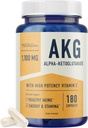 AKG Suplemento Silencio 1,100MG Por Serving Silencio 180 Capsules  Alpha Ketoglutarate Con Calcio + Vitamina C ← Para el envejecimiento saludable, la longevidad, la energía y el enfoque ← Vegan, libre de gluten, no transgénico, testado por terceros
