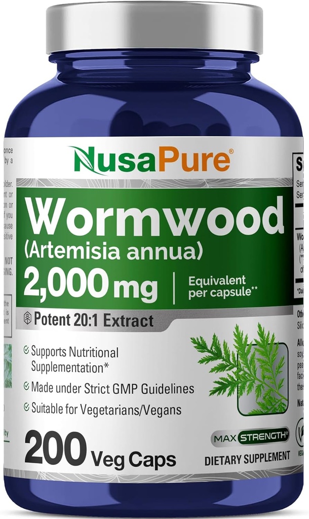 NusaPure Wormwood Capsules 2000mg ← Artemisia Annua Herb  200 Count ← No GMO &amp; Vegan Supplement