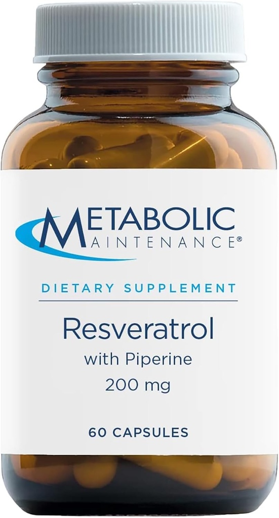 Metabolic Maintenance Resveratrol with Piperine - Trans Resveratrol Supplement Capsules for Antioxidant + Cardiovascular Support, No Fillers, 200mg Trans-Resveratrol Per Dose - 60 Capsules