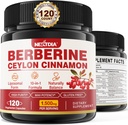 Suplemento de bereberina Organic 1500mg with Ceylon Cinnamon Bitter Melon, Liposomal Berberine HCL Complex Supplements, Immune &amp; Digestive Support - Non-GMO, Organic, Vegan Berberine Capsules 120Cts