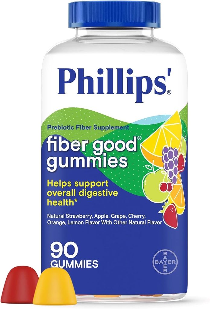 Phillips’ Fiber Good Gummies, Suplemento con Inulina para Adultos y Niños, Fruit Flavored Daily Gummies, 4g de Prebiótico Fiber Per Serving , 90 Conde