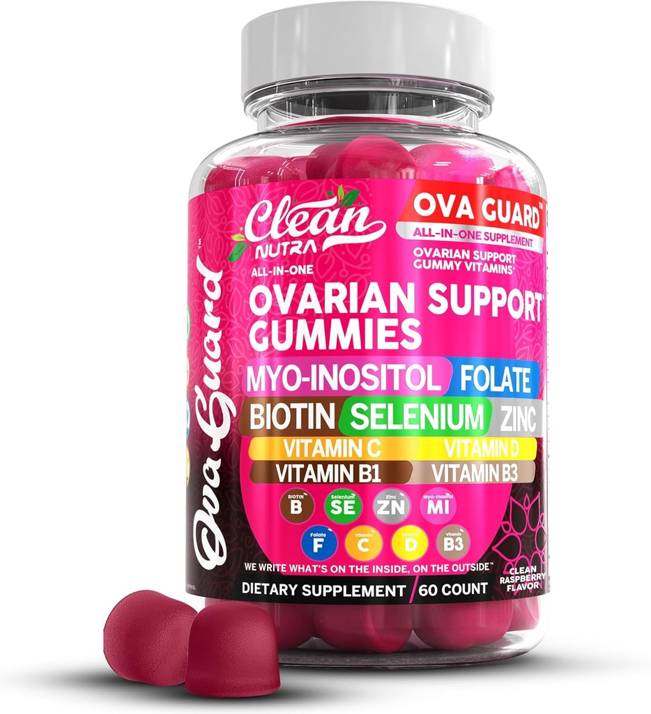 Nutracéuticos limpios Apoyo a la salud ovárica ← Myo-Inositol & D-Chiro Inositol Gummies ← Folate Selenium Zinc Vitamin C D B1 B3 Maca Root Choline Bitartrate Stinginging Nettle N Acetyl Cysteine Clean