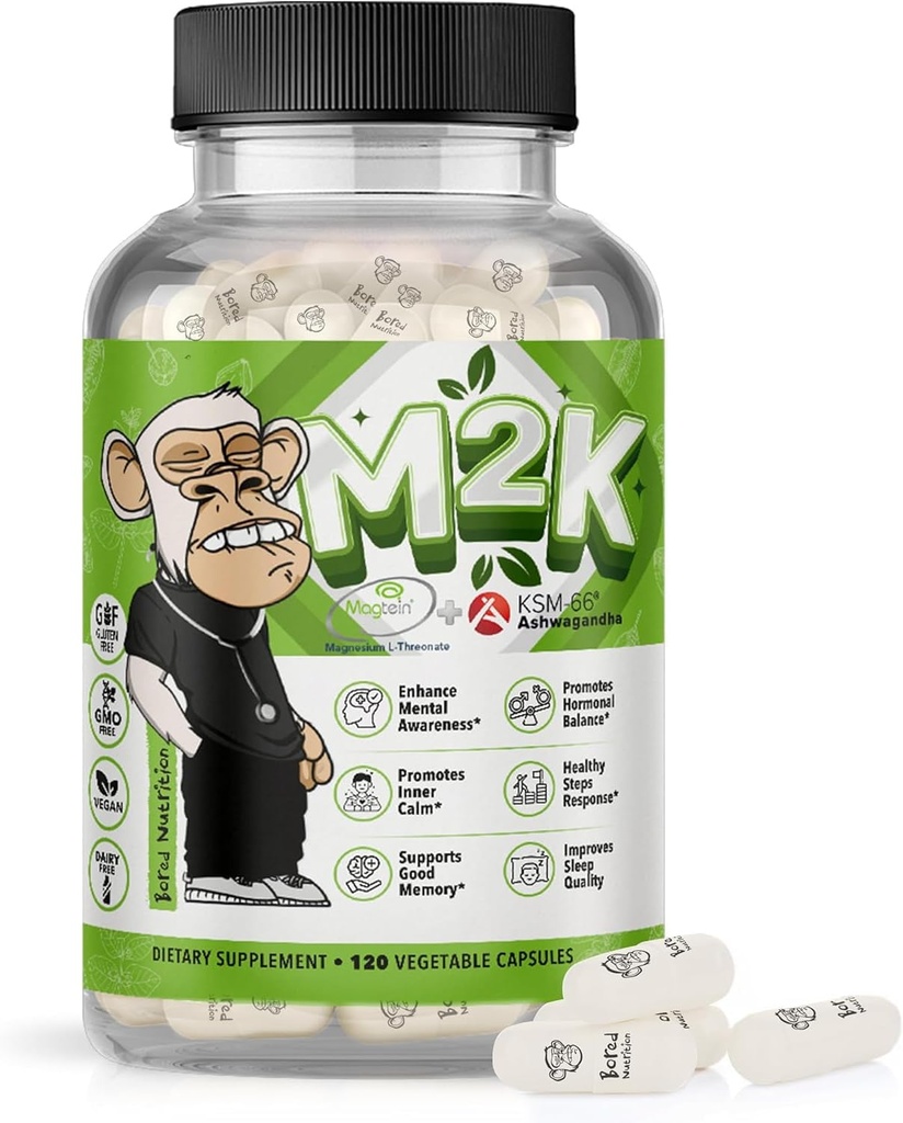 Nutrición aburrida M2K: Magtein Magnesium L-threonate " Ashwagandha Suplemento - 1500mg Magtein, 300mg KSM-66, Plus 200mg Magnesium