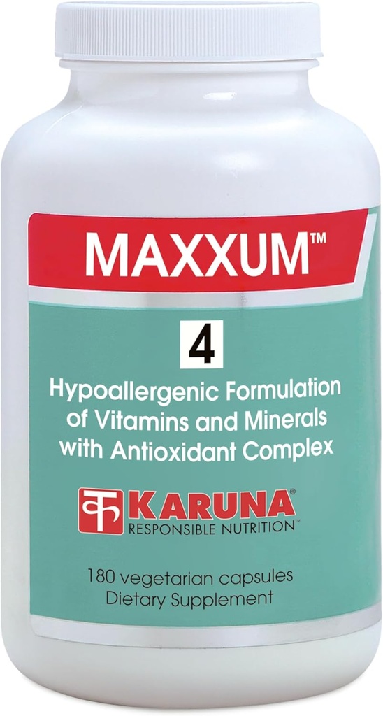 Karuna MAXXUM 4 180 Cápsulas Vegetarianas ¦ multivitamina y Suplemento Mineral, Lutein, Zeaxanthin, Lycopene, Alpha-Carotene y Cryptoxanthin, Citrus Bioflavonoids,1:1 Calcio/Magnesium