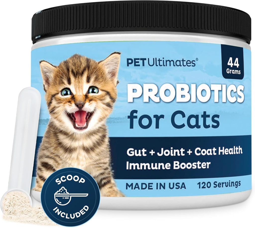 Pet Ultimates Probióticos para Cats – 20-Species Cat Probiotic Powder to Treat Diarrhea, Vomiting, Digestive Support & Cat Antibiotics Recovery – Cat Health Supplies (44 gr)