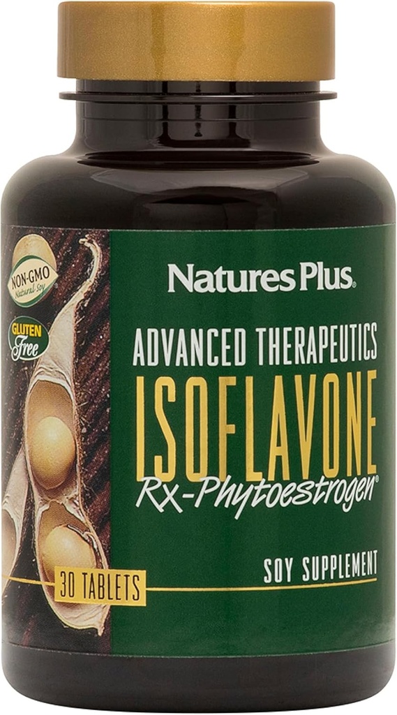 Natures Plus Advanced Therapeutics Isoflavone Rx Phytoestrogen - 125 mg, 30 Vegetarian Tablets - Soy Supplement - Promotes Overall Wellbeing - Non-GMO, Gluten-Free - 30 Servings