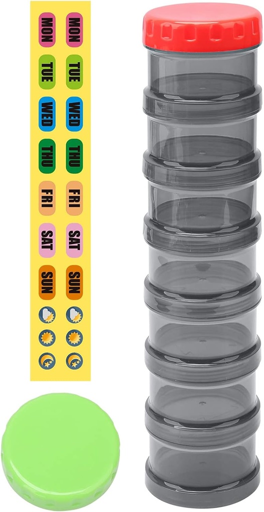 7 Day Pill Organizer Case Stackable Suplementos semanales Vitaminas Pills Holder Dispenser Extra Large Translucent Black with Label and One More Lids