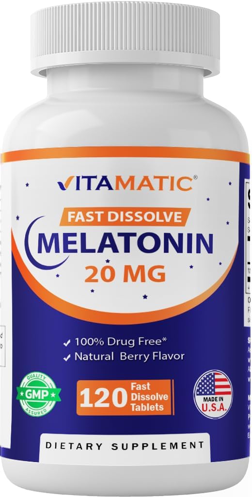 Vitamatic Melatonin 20 mg Tablets peru Vegetarian, Non-GMO, Gluten Free ← HIGH Potency 20 MG ← Natural Berry Flavor 120 Tablets