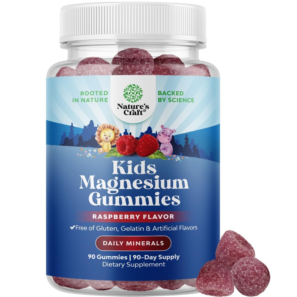 Gummies de magnesio para niños - Calma Relajando Mg Citrate Suplemento con Raspberry Flavor - Suplemento de magnesio calma para musculos de salud y apoyo cardíaco saludable - Mag Citrate Gummies - 90 Cuenta Pack