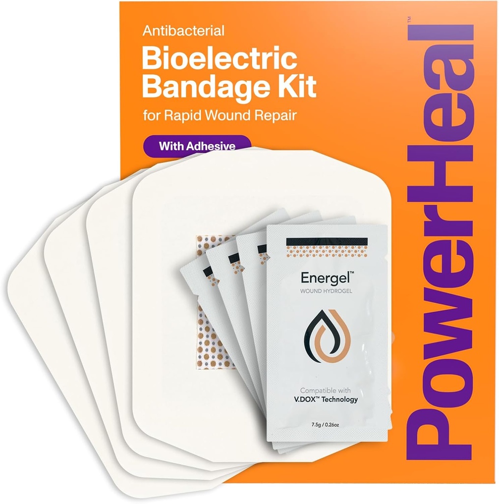 Kit de Banda Bioeléctrica PowerHeal para Cuidado de Hierro " Sanación rápida - 3 capas w / Pad Bioeléctrico, Pad Absorbent, Adhesivo + Hidrogel Wound – para Cortes, Abrasiones, Blisters, Burns – 4-Pack, 4” x 4”
