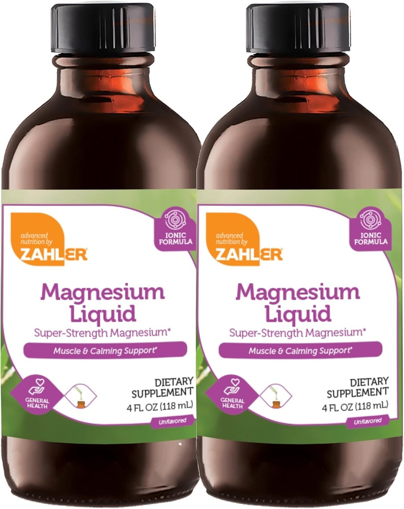 Zahler Magnesium Liquid Super-Strength Magnesium Muscle Calming Support, 4 FL OZ. Sin sabor. (2 Pack)