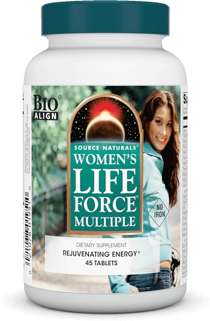 Fuente Naturales Fuerza de Vida Mujer Múltiple Hierro Libre - Multivitamínico Completo diario 13 Vitaminas Esenciales, Antioxidantes, Herbs, Nutrientes & Minerales - Enhanced Energy & Immune Boost - 45 Tablets