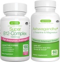 Super B12-Complex 1000mcg + Advanced Ashwagandha KSM-66, L-Theanine &amp; Magnesium Bundle, High Absorption Sublingual Vitamin B12 + Multi Action Adaptogen Complex, by Igennus